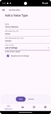 Add a new Chores Options value type