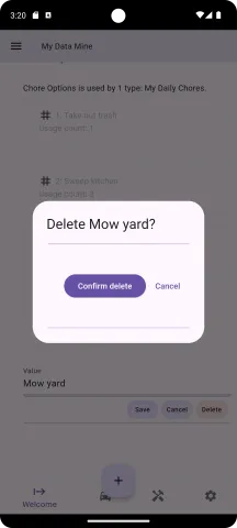 Delete an option confirmation dialog