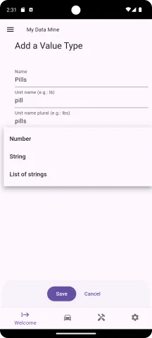 Value Type filled in for Pills